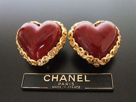 chanel red heart earrings|vintage Chanel heart earrings.